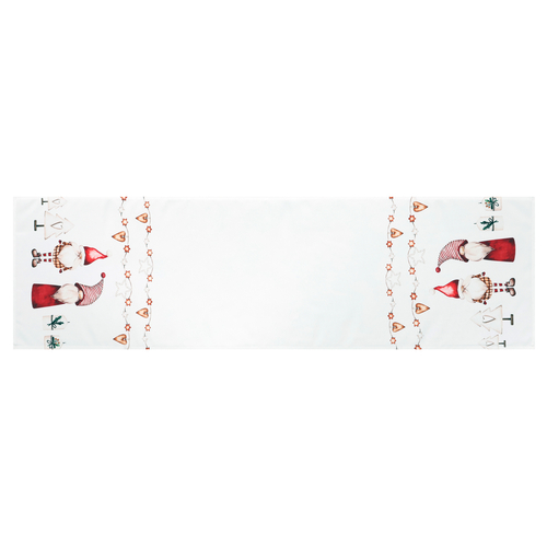 Běhoun bílý - vánoční, okraje se skřítky, 100% polyester, 40 x 150 cm