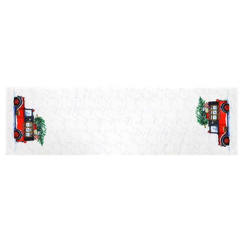 Běhoun bílý - okraje s vánočním autem, 100% polyester, 40 x 150 cm