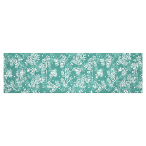Běhoun sametový, zelený - vánoční bílý vzor, 100% polyester, 40 x 150 cm
