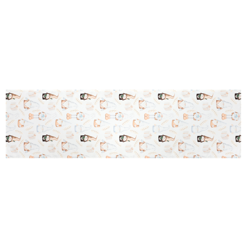 Běhoun béžový - se skřítky, 100% polyester, 40 x 150 cm