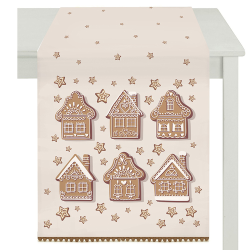Běhoun - motiv s domky, 100 % polyester, 40 x 150 cm