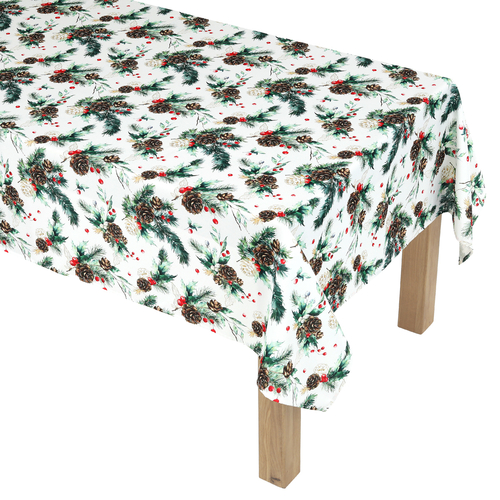 Ubrus - jehličí, šišky a bobule, 100% polyester, 130 x 160 cm