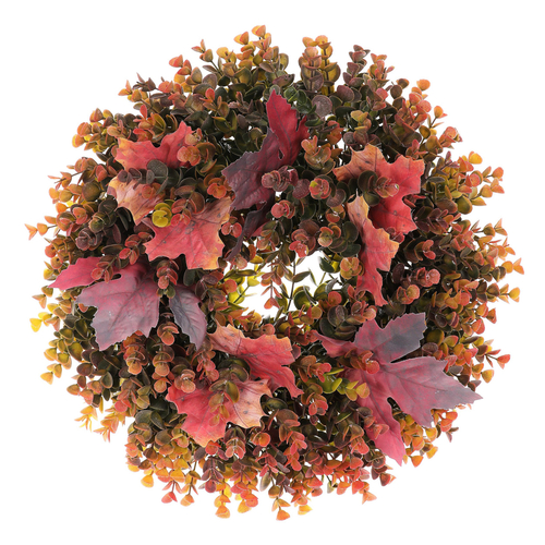 Věnec umělý - pr. 40 cm, eukalyptus a javorové listy, červeno-zelený