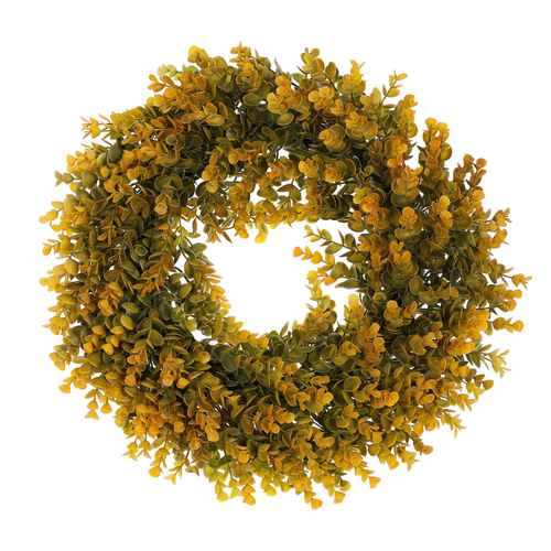 Věnec umělý - pr. 50 cm, eukalyptus, oranžovo-zelený