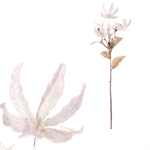 Gloriosa - umělá řezaná, zlaté lístky a třpytky, krémová