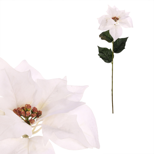 Vánoční růže - umělá řezaná s listy, bílý květ