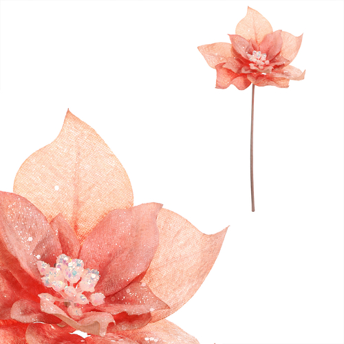 Vánoční růže - umělý květ na stonku, cappuccino se třpytkami