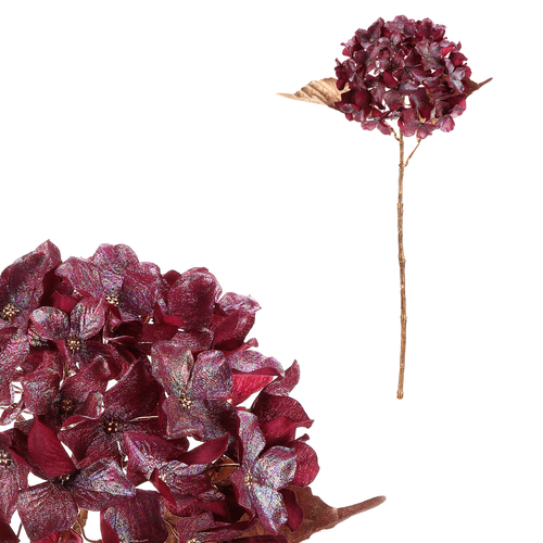 Hortenzie - umělá řezaná, červená s pozlacením
