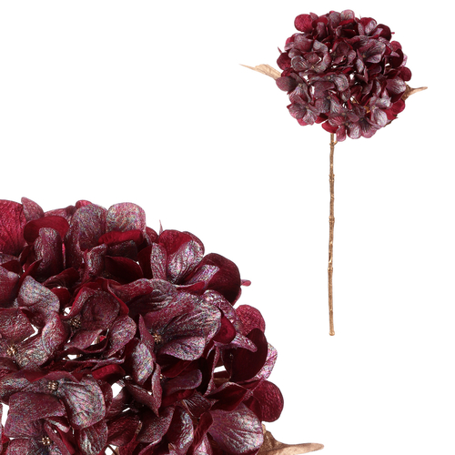 Hortenzie - umělá řezaná, červená s pozlacením