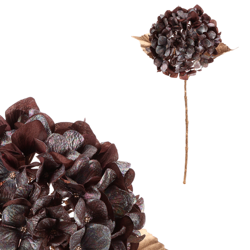 Hortenzie - umělá řezaná, hnědá s pozlacením