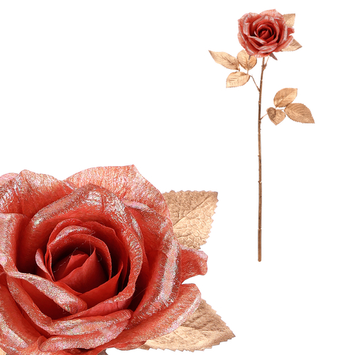 Růže - umělá řezaná, meruňková s pozlacením