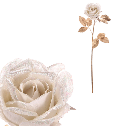 Růže - umělá řezaná, bílá s pozlacením