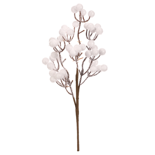 Bobule - umělá větev, barva bílá, ojíněná