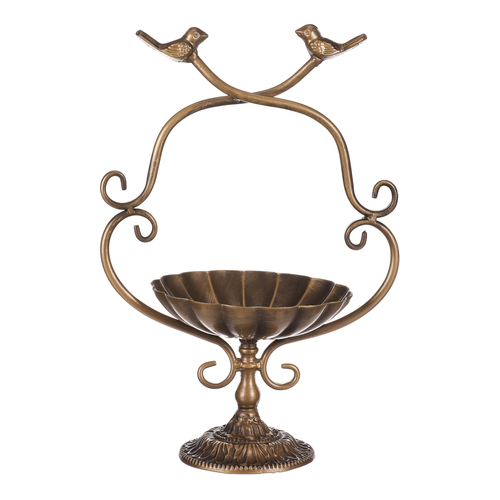 Krmítko/pítko - kovový stojan, s ptáčky, barva měděná