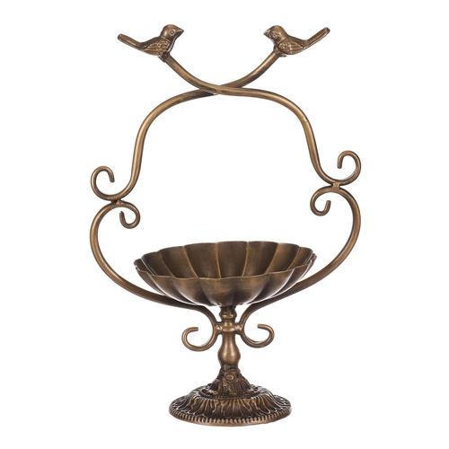 Krmítko/pítko - kovový stojan, s ptáčky, barva měděná