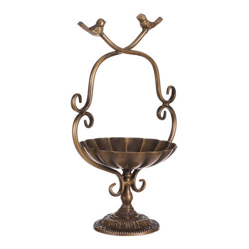 Krmítko/pítko - kovový stojan, s ptáčky, barva měděná