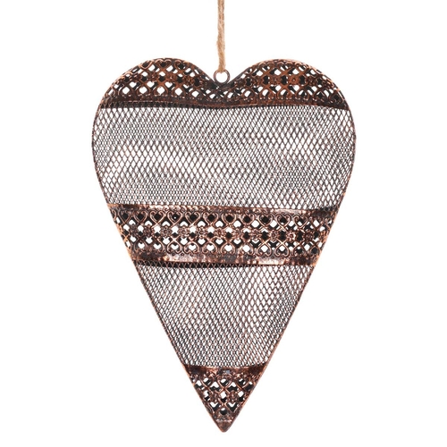 Srdce kovové - závěsná ozdoba, barva měděná