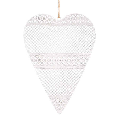 Srdce kovové - závěsná ozdoba, barva bílá-antik