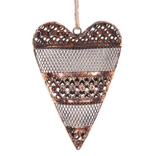 Srdce kovové - závěsná ozdoba, barva měděná