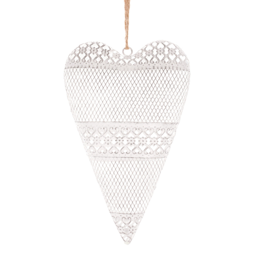 Srdce kovové - závěsná ozdoba, barva bílá-antik