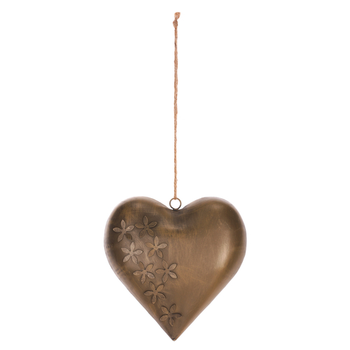 Srdce kovové - závěsná ozdoba, barva měděná