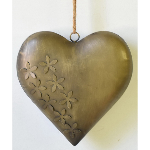 Srdce kovové - závěsná ozdoba, barva měděná
