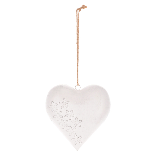 Srdce kovové - závěsná ozdoba, barva bílá-antik