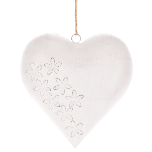 Srdce kovové - závěsná ozdoba, barva bílá-antik