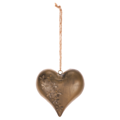 Srdce kovové - závěsná ozdoba, barva měděná