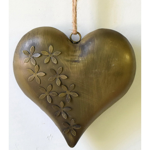 Srdce kovové - závěsná ozdoba, barva měděná