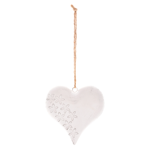 Srdce kovové - závěsná ozdoba, barva bílá-antik