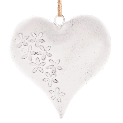 Srdce kovové - závěsná ozdoba, barva bílá-antik