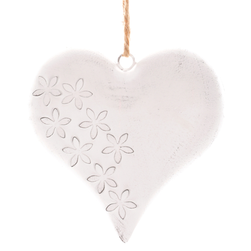 Srdce kovové - závěsná ozdoba, barva bílá-antik