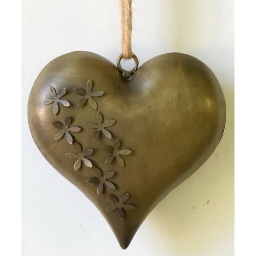 Srdce kovové - závěsná ozdoba, barva měděná