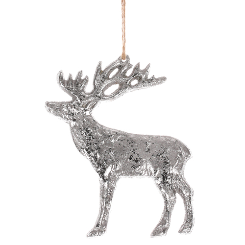 Jelen kovový - závěsná ozdoba, barva stříbrná