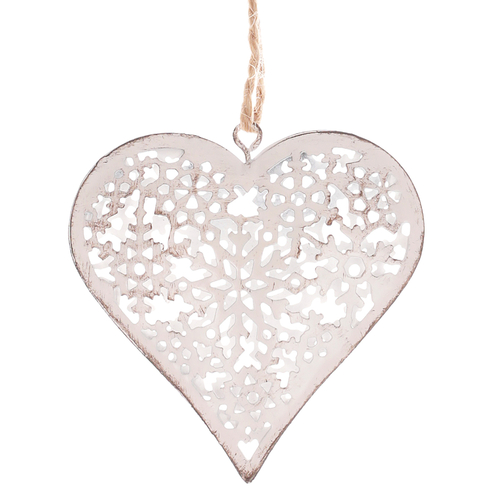 Srdce kovové - závěsná ozdoba, barva bílá