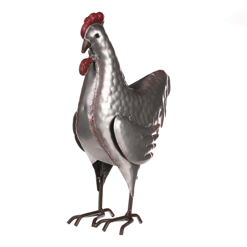 Kohout - kovová dekorace, barva stříbrná