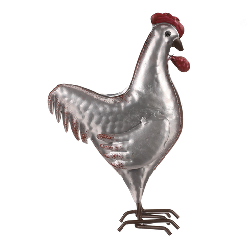 Kohout - kovová dekorace, barva stříbrná