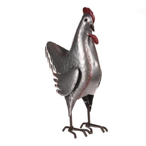 Kohout - kovová dekorace, barva stříbrná