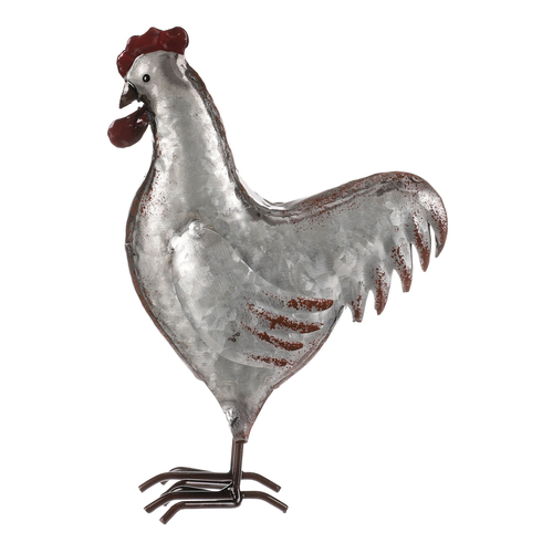 Kohout - kovová dekorace, barva stříbrná