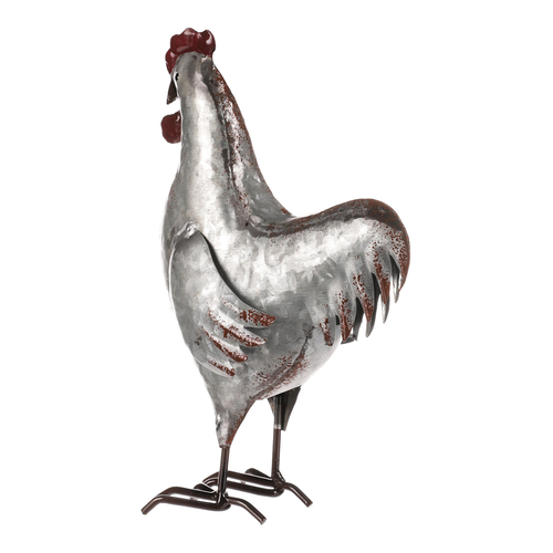 Kohout - kovová dekorace, barva stříbrná