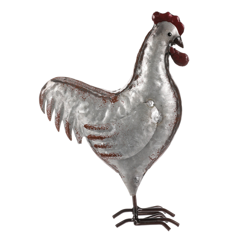 Kohout - kovová dekorace, barva stříbrná