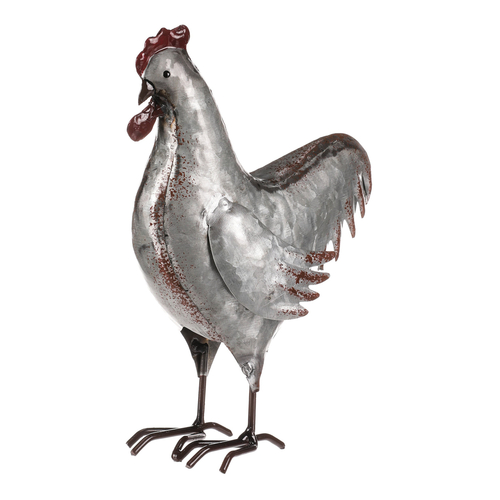 Kohout - kovová dekorace, barva stříbrná