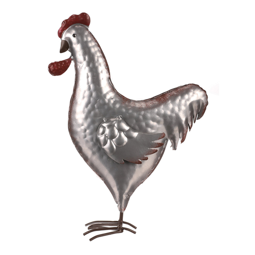 Kohout - kovová dekorace, barva stříbrná
