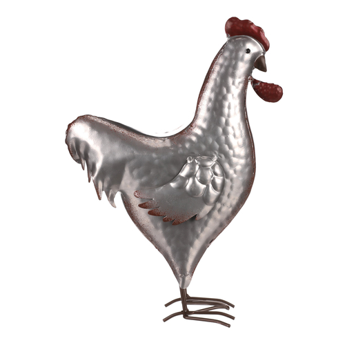 Kohout - kovová dekorace, barva stříbrná