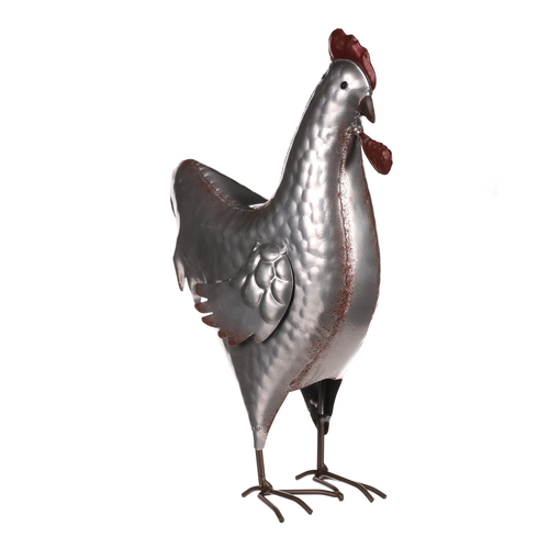 Kohout - kovová dekorace, barva stříbrná