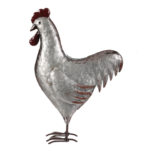 Kohout - kovová dekorace, barva stříbrná