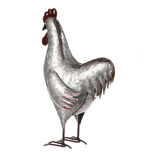 Kohout - kovová dekorace, barva stříbrná