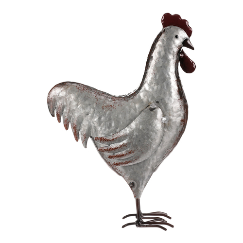 Kohout - kovová dekorace, barva stříbrná