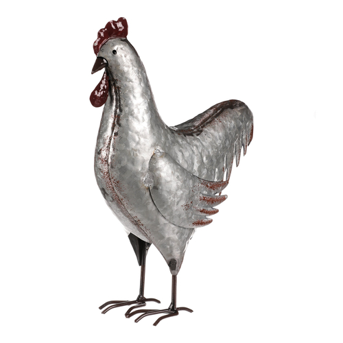 Kohout - kovová dekorace, barva stříbrná